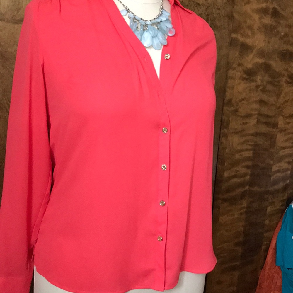 Coral Blouse with Gold buttons